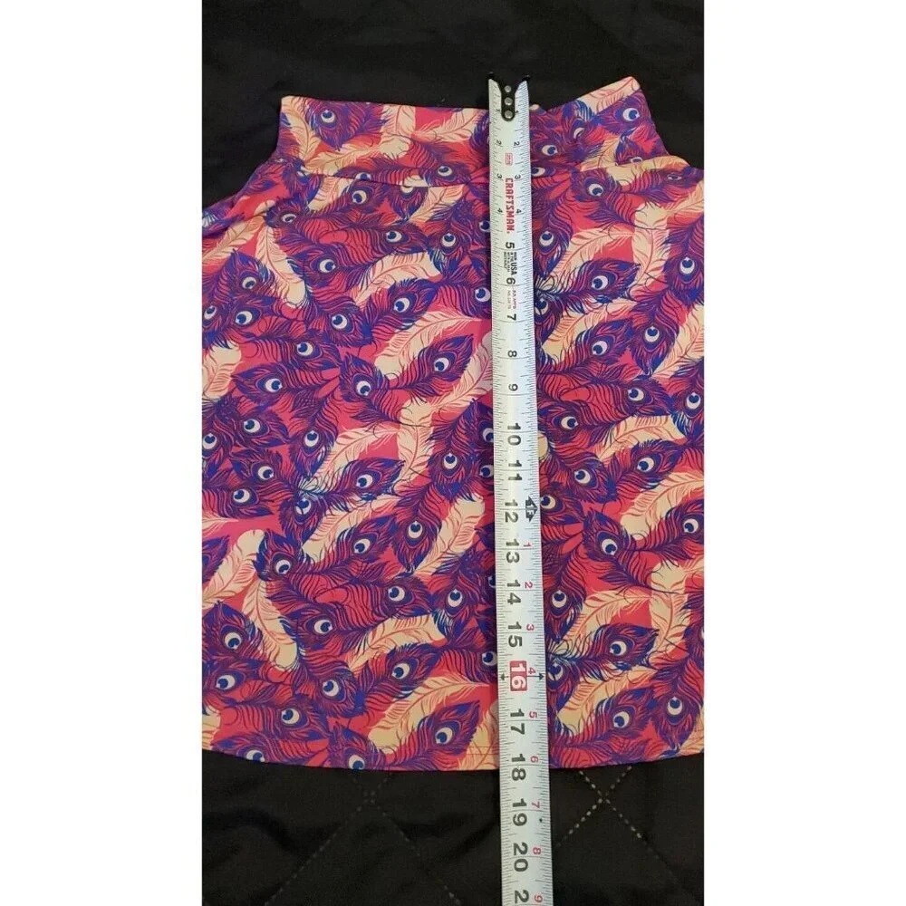LuLaRoe Skirt Youth 8 Azure Skirt Peacock Feather Print Girls Purple Pink